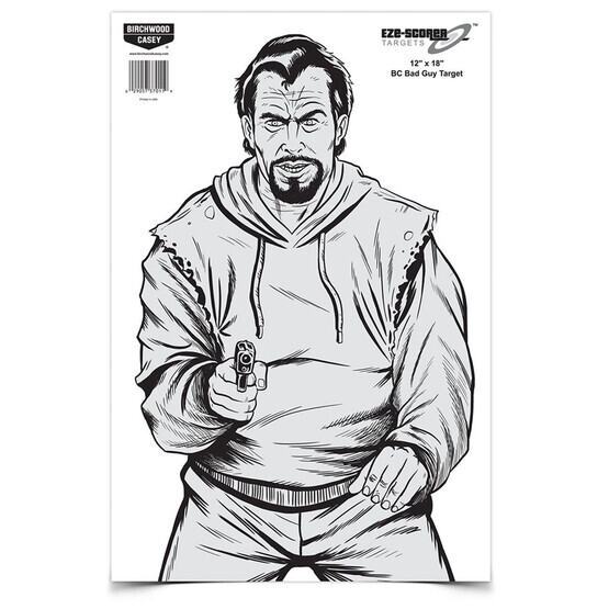 Birchwood Casey Eze-Scorer 12" x 18" BC Bad Guy Target features an armed attacker